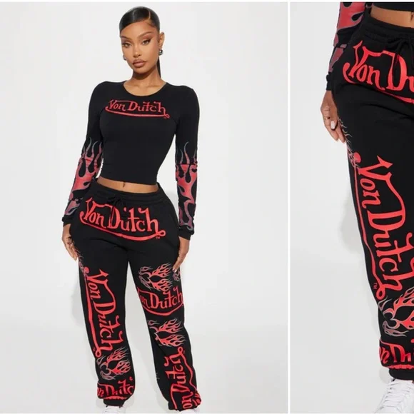 Von Dutch Black and Red Pants - Picture 2 of 3